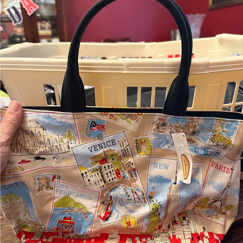 Talbots Cream and Black Shoulder Bag with Classic Design